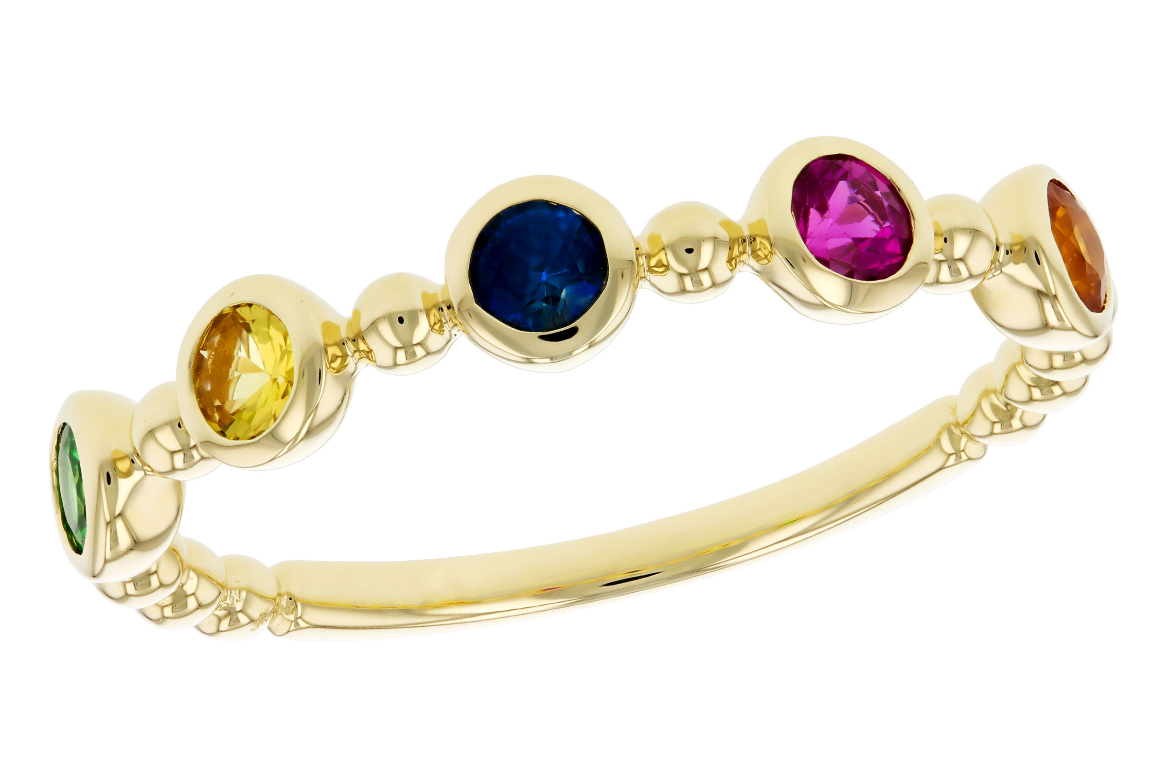 F276-18547: LDS WED RG .52 TW MULTI-COLOR SAPPH & GREEN GARNET